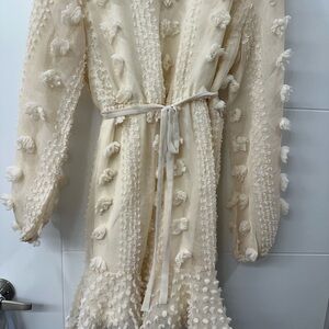 Pink Lily Cream Textured Cape with Tie Belt